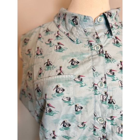Reel Legends Mariner Sleeveless Collared‎ Shirt Dress Pelican Print Blue PXL - Picture 2 of 5